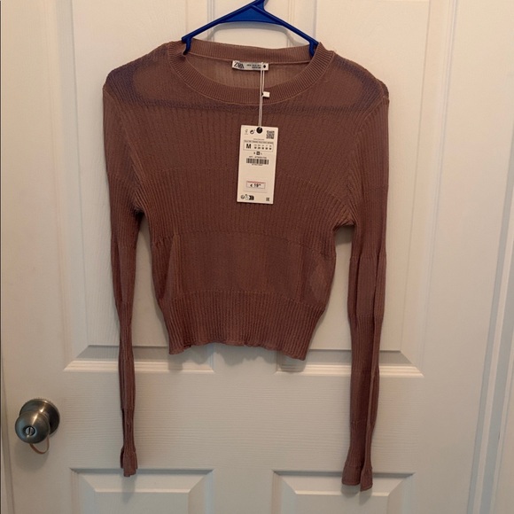 Zara Tops - Zara Long Sleeve Ribbed Top - Tan